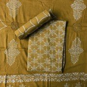 Luxor Gold Color Discharge Print Cotton Suit With Qureshia Work Dupatta