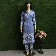 Blue Jay Color Soft Rayon Indonesian Batik Print Kurti Plazo