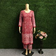 Merlot Color Soft Rayon Indonesian Batik Print Kurti Plazo