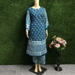 Bluish Cyan Color Soft Rayon Indonesian Batik Print Kurti Plazo