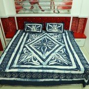 Dark Grey Blue Color, Batik Pan Work Queen Size Bedsheet