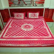 Pinkish Red Color, Batik Pan Work Queen Size Bedsheet