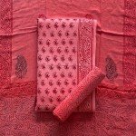 Brink Pink Color, Hand Block Printed Pigment Cotton Suit With Fancy Linen Dupatta