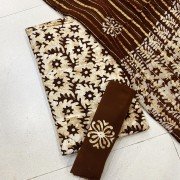 Dark Ebony Color Hand Block Wax Batik Rayon Suit With Chiffon Dupatta