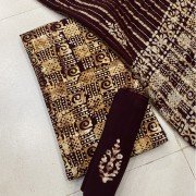 Creole Color Hand Block Wax Batik Rayon Suit With Chiffon Dupatta
