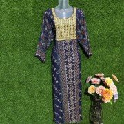 Tealish Blue Thread Embroidery Work Alpine Fabric Gown