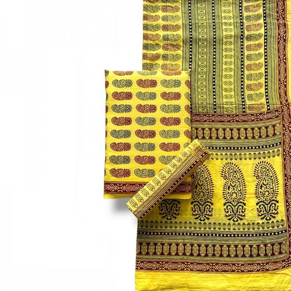 Banana Yellow, Hand Printed Bagh Print Suit