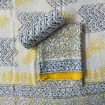 Yellow Ochre Color Hand Block Indigo Print Kalamkari Cotton Suit