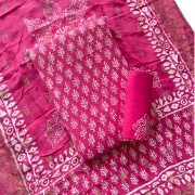 Burnt Pink Hand Block Print Wax Batik Heavy Silk Suit With Dora Silk Banarsi Dupatta