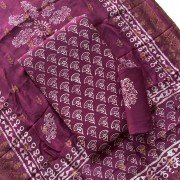 Old Mauve Color Hand Block Print Wax Batik Heavy Silk Suit With Dora Silk Banarsi Dupatta