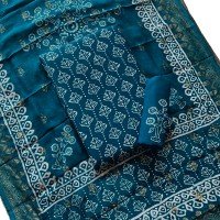 prussian-blue-hand-block-print-wax-batik-heavy-silk-suit-with-dora-silk-banarsi-dupatta