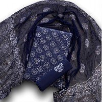 Ebony Clay, Indonesian Style Batik Hand Block Printed Pure Cotton Suit With Chiffon Dupatta