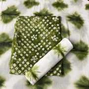 Camo Green Color Tie Dye Hand Block Print Muslin Suit With Chiffon Dupatta