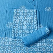 Glacial Blue Ice Color Hand Block Batik Print Cotton Suit
