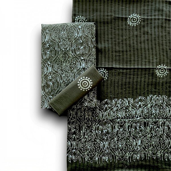 rifle-green-hand-block-indonesian-style-batik-all-over-print-cotton-suit