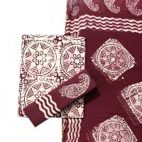 Wine Berry, Hand Block Indonesian Style Batik All Over Print Cotton Suit