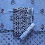 Light Steel Blue Color, Hand Block Printed Pigment Cotton Suit With Fancy Linen Dupatta