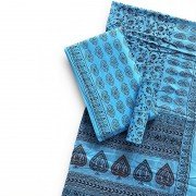 Turquoise Blue, Hand Printed Bagh Print Cotton Suit