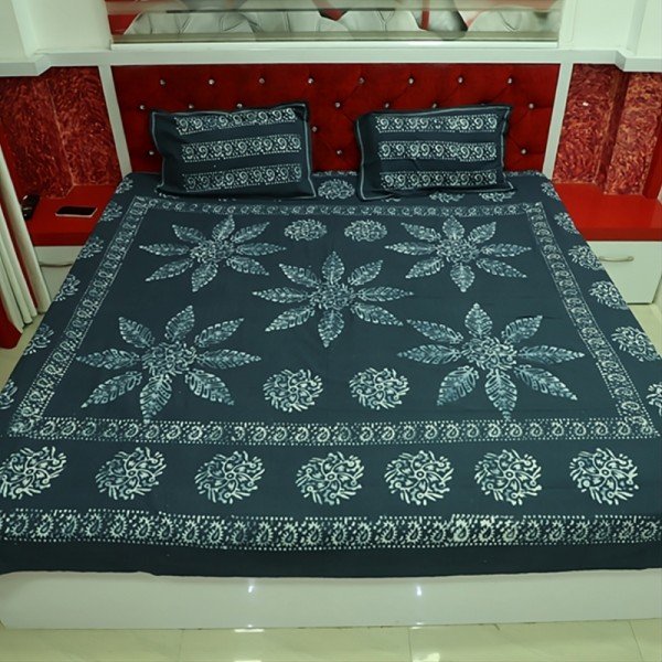 Medium Jungle Green Color, Hand Block Batik Queen Size Bedsheet