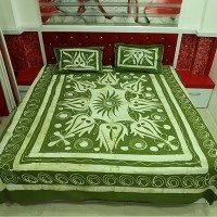 Navy Green Color, Batik Pan Work Queen Size Bedsheet