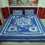 Dusk Blue Color, Batik Pan Work Queen Size Bedsheet