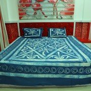 Blue Jay Color, Batik Pan Work Queen Size Bedsheet