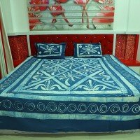 Blue Jay Color, Batik Pan Work Queen Size Bedsheet