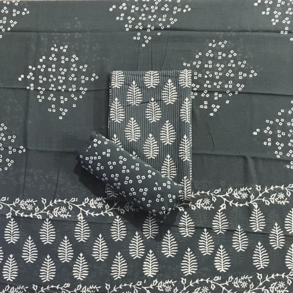 Davy Grey Color Discharge Print Hand Block Cotton Suit