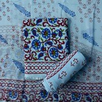 Jordy Blue Color Jaipuri Hand Block Pigment Print Rayon Suit