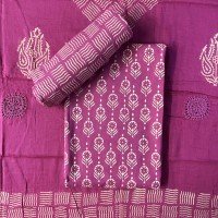 Light Plum Color Discharge Print Cotton Suit With Qureshia Work Dupatta