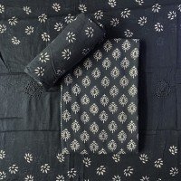 Ship Grey Color Discharge Print Cotton Suit With Qureshia Work Dupatta