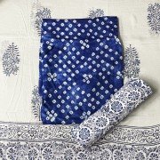 Lapis Blue Color Tie Dye Hand Block Print Muslin Suit With Chiffon Dupatta