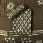Judge Grey Color Discharge Print Cotton Suit With Qureshia Work Dupatta