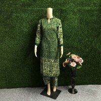 Myrtle Green Color Soft Rayon Indonesian Batik Print Kurti Plazo