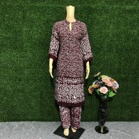 Dark Sienna Color Soft Rayon Indonesian Batik Print Kurti Plazo