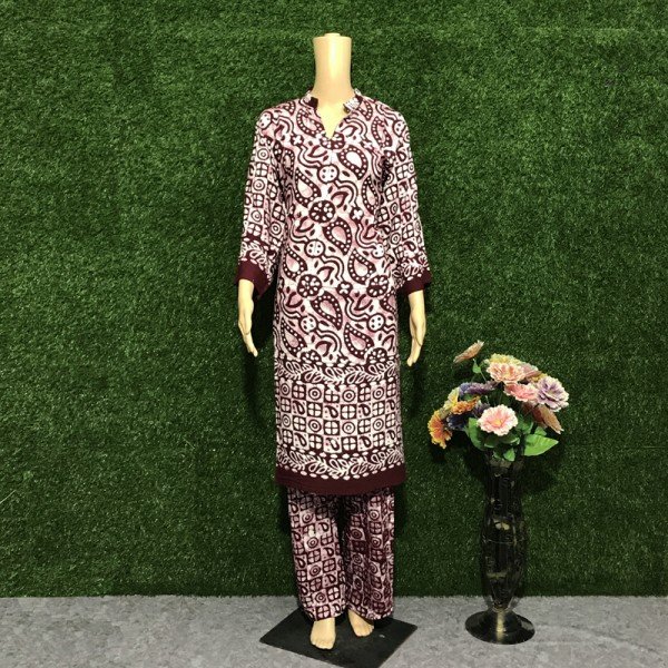 Cocoa Bean Color Soft Rayon Indonesian Batik Print Kurti Plazo