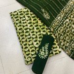 Seaweed Color Hand Block Wax Batik Rayon Suit With Chiffon Dupatta