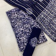 Ebony Color Hand Block Wax Batik Rayon Suit With Chiffon Dupatta