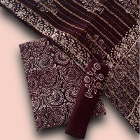 Gondola Color Indonesian Style Batik Hand Block Printed Pure Muslin Fabric Suit With Georgette Zari Dupatta