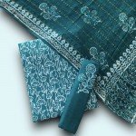 Teal Green Indonesian Style Batik Hand Block Printed Pure Muslin Fabric Suit With Georgette Zari Dupatta