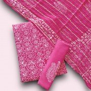 Cranberry Color Indonesian Style Batik Hand Block Printed Pure Muslin Fabric Suit With Georgette Zari Dupatta