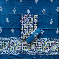 Vibrant Color Wax Batik Hand Block Printed Multi Color Cotton Fabric Suit With Cotton Dupatta