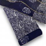 Dark Blue Hand Block Wax Indonesian Batik All Over Print Rayon Suit With Chiffon Dupatta