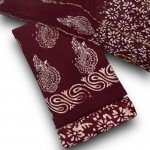 Cocoa Bean Color Hand Block Wax Indonesian Batik Print Rayon Suit With Chiffon Dupatta