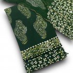 Phthalo Green Hand Block Wax Indonesian Batik Print Rayon Suit With Chiffon Dupatta