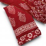 Falu Red Hand Block Wax Indonesian Batik Print Rayon Suit With Chiffon Dupatta