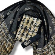 Black Wax Batik Hand Block Print Cotton Suit With Chiffon Dupatta