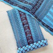 Picton Blue Hand Block Printed Bagh Print Muslin Suit With Chiffon Zari Dupatta