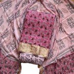 Cranberry Color Hand Printed Kalamkari Print Dora Silk Suit With Chiffon Zari Border Dupatta
