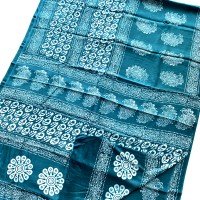 Elf Green Muslin Fabric Indonesian Batik Print Saree
